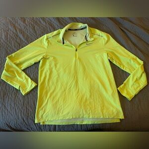 Nike Run Neon Yellow Green Quarter-Zip Running Pullover Size Medium Thumb Holes